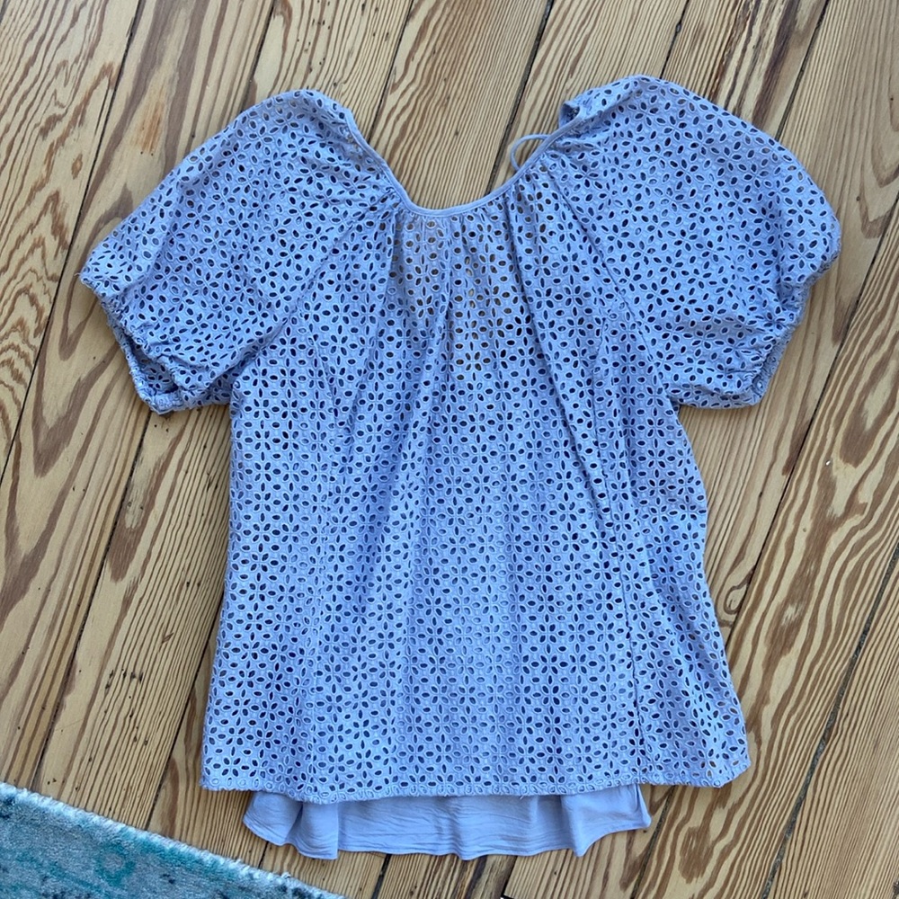 J.Crew V-back puff-sleeve eyelet top Peri Shadow